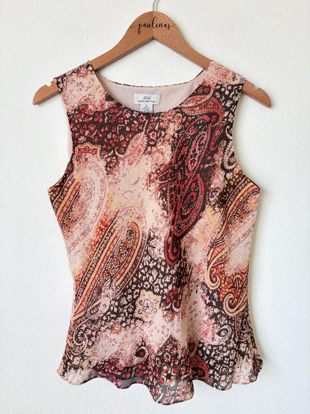 Brooks Brothers 346 Top Womens Medium Pink Silk Paisley Sleeveless Blouse M